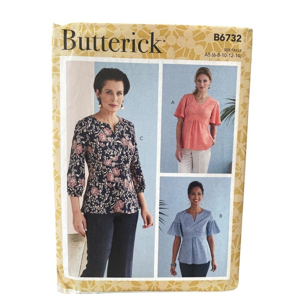 Butterick Sewing Pattern Misses A5 (6-14) B6732 V-Neck Peplum Top Blouse Tunic